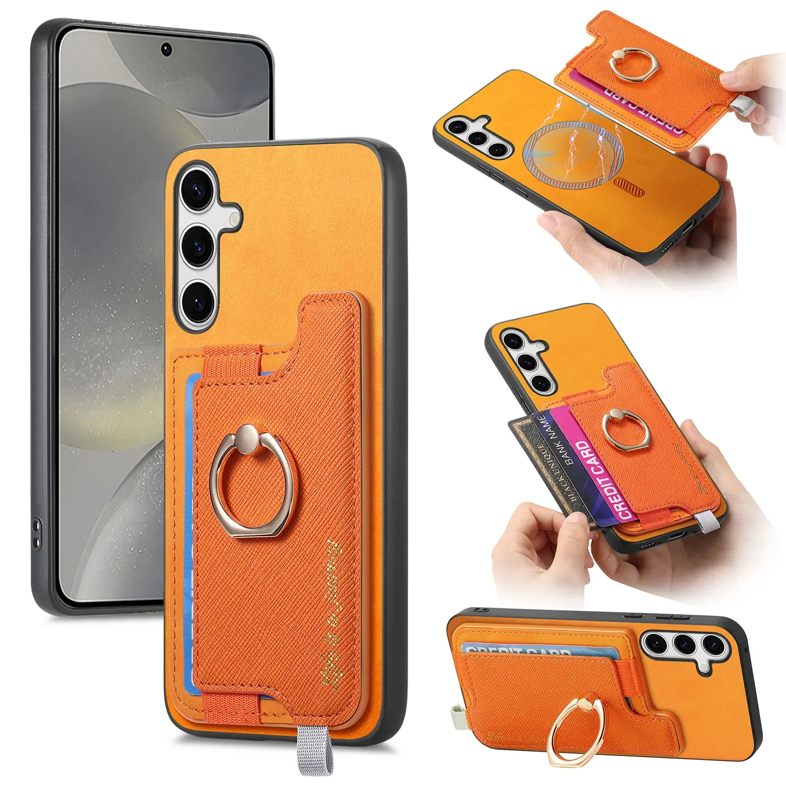 

2 в 1 съемная Магнитная сумка для карт, кошелек, кожаный чехол с кольцом-держателем для Samsung Galaxy S24 Ultra S23Plus A05 A55 A15 A25, чехол