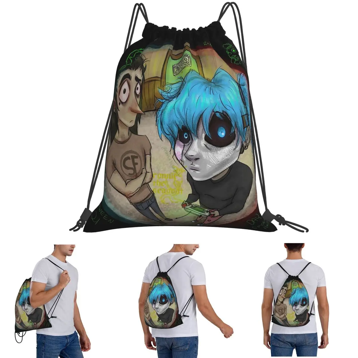 

Game Sally Face Terror Adventure Backpacks Portable Drawstring Bundle Pocket Shoes Bag Book Bags for Man Woman School