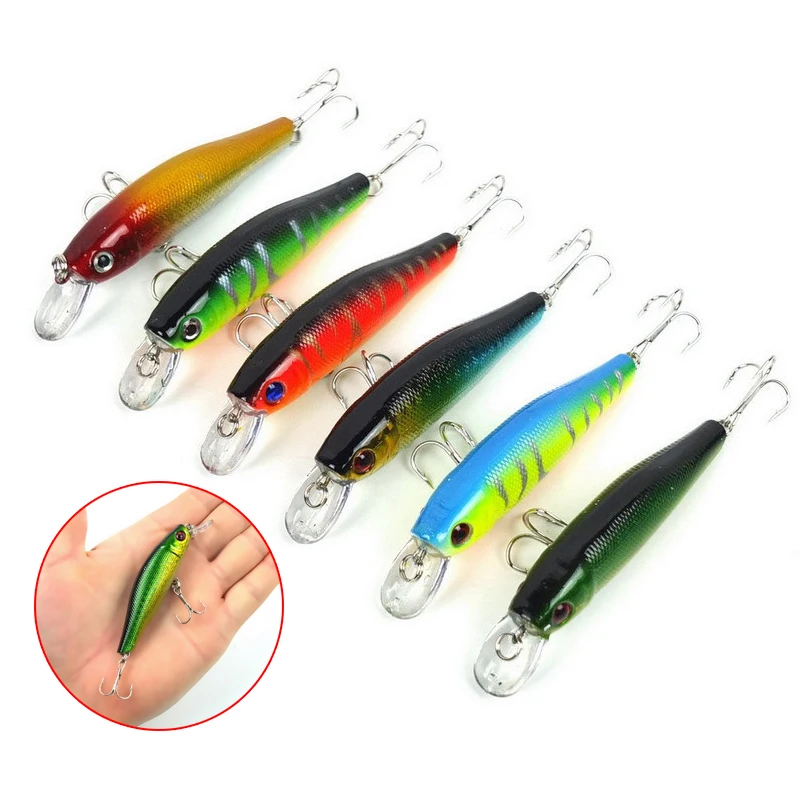 6pcs Colorful Fishing Lures 8.5CM/8.9G Artificial Baits Tackle 3D Fish Eyes with Hooks Fishing Accessory