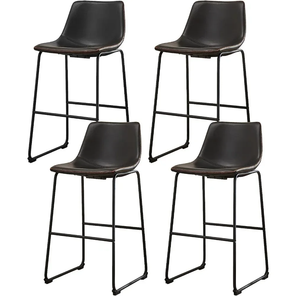 

Counter Height Bar Stools Set of 4,Modern Counter Stool Faux Leather Barstools with Back,Countertop Comfortable Black Bar Chair