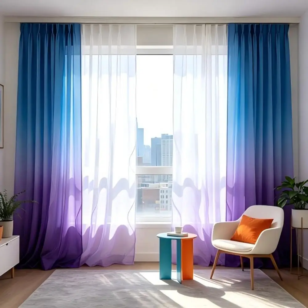 200096 Small living room blue purple gradient gauze curtain