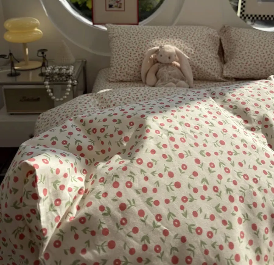 

Fashion sweet red green flower bedding set kid,twin full queen king lovely cotton home textile bed sheet pillow case duvet cover