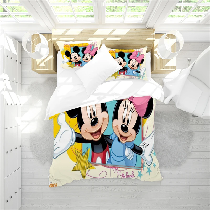 Duvet Cover Mickey Minnie Beckoning Microfiber Material Soft and Comfortable Children's Room Decoration Single Double Bed Size