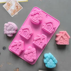 Gingerbread House Baking Silicone Mold Christmas Candle Soap Making Supplies Cake Decoration Tool Aromatherapy Wax Melts Kitchen