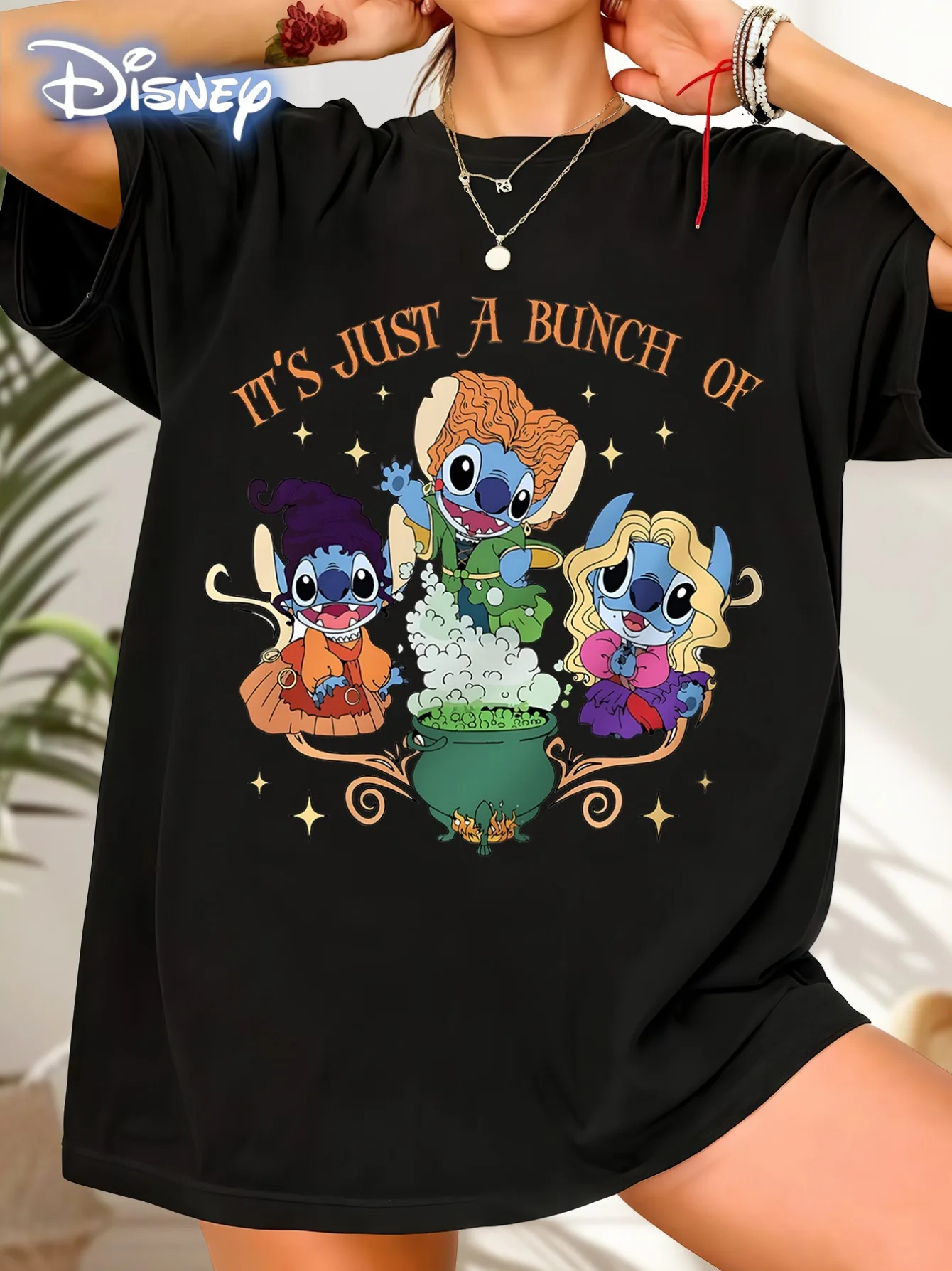 

Disney Stitch & Friends Graphic T-Shirt - Women's 100% Casual Short Sleeve Tee with "It's Just A Bunch of Stitch&quot