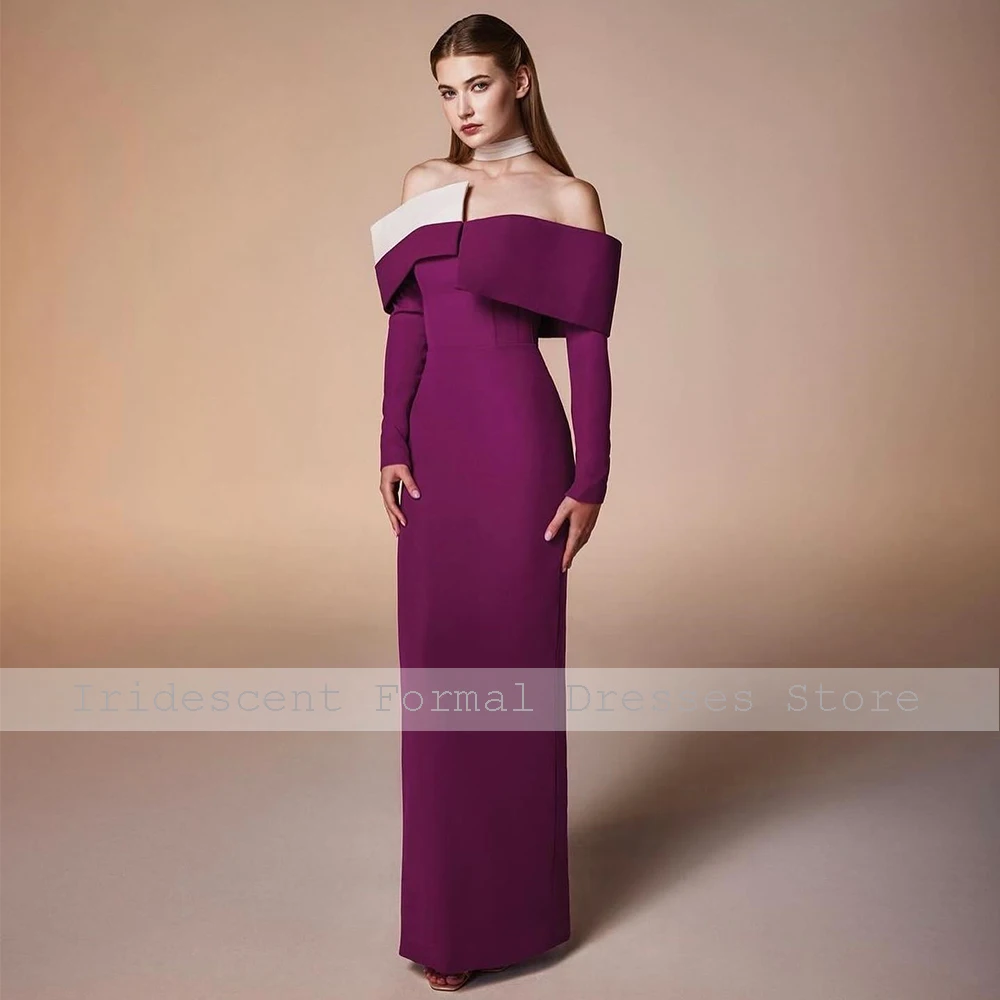 Elegante avondjurk voor vrouw 2025 off-shoulder lange mouwen avondjurken zuil paarse bruiloftjurken lang