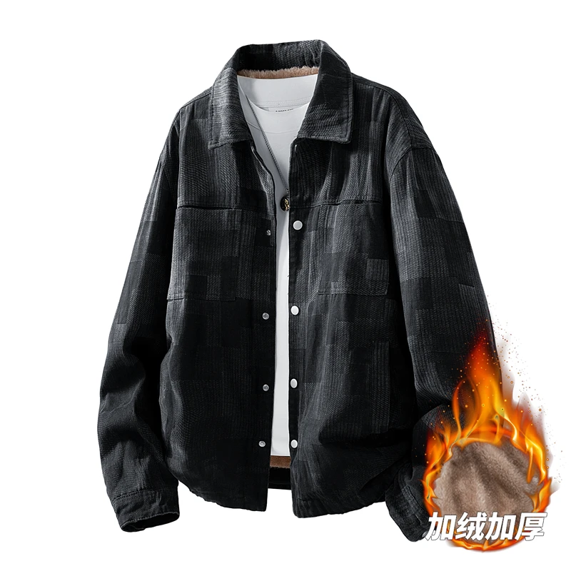 

Fashionable Windproof and Fleece Motorcycle Denim Lapel Jacket for Men's Autumn and Winter Outdoor Cycling, Warm Pilot Jacket