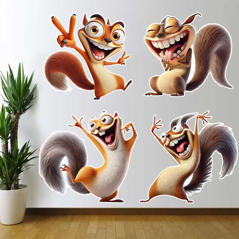 Happy Little Squirrel Wall Sticker Bathroom Toilet Decor Living Room Cabinet Refrigerator Home Decoration Decals Stickers M1204