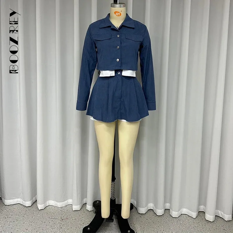 BoozRey Blazer Vintage con bottoni set di due pezzi Blazer con colletto rovesciato top e minigonne a-line Femme High Street Y2K Outfits