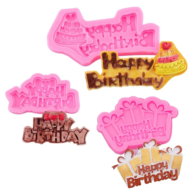Happy Birthday Letter Silicone Mold DIY Birthday Cupcake Topper Fondant Cake Decorating Tools