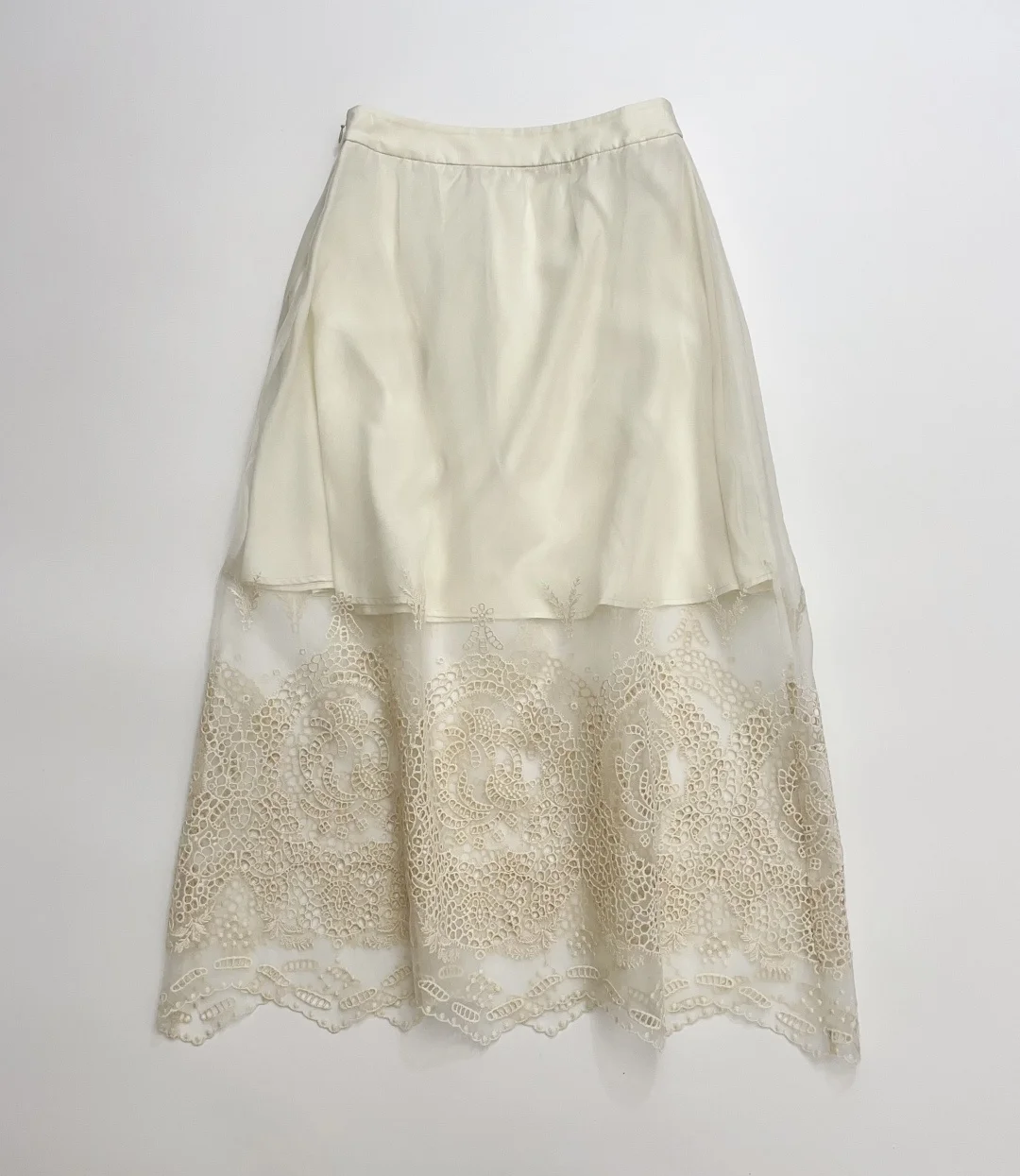 2026 Summer Women Layered Lace Patchwork Hollow Out Skirt Elegant Lady Silk A-line Mid Half Body Skirt