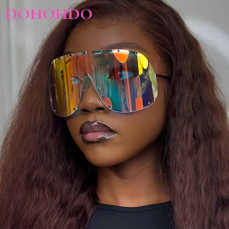 Luxury Brand Designer Oversized One Piece Sunglasses Women Men Trends Steampunk Hip Hop Y2K Outdoors Travel Sun Glasses UV400