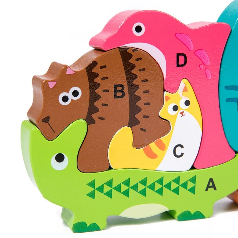 Puzzle in legno per animali Montessori Giochi 3D per cartoni animati per bambini Giocattoli educativi per l'apprendimento precoce per bambini