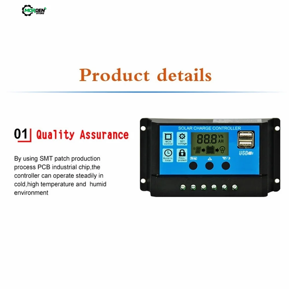 10/20/30A Solar Charge and Discharge Controller LCD Dual USB Solar Cell Panel Charger Regulator for Li-ion/Acid/Li-Fe Batteries