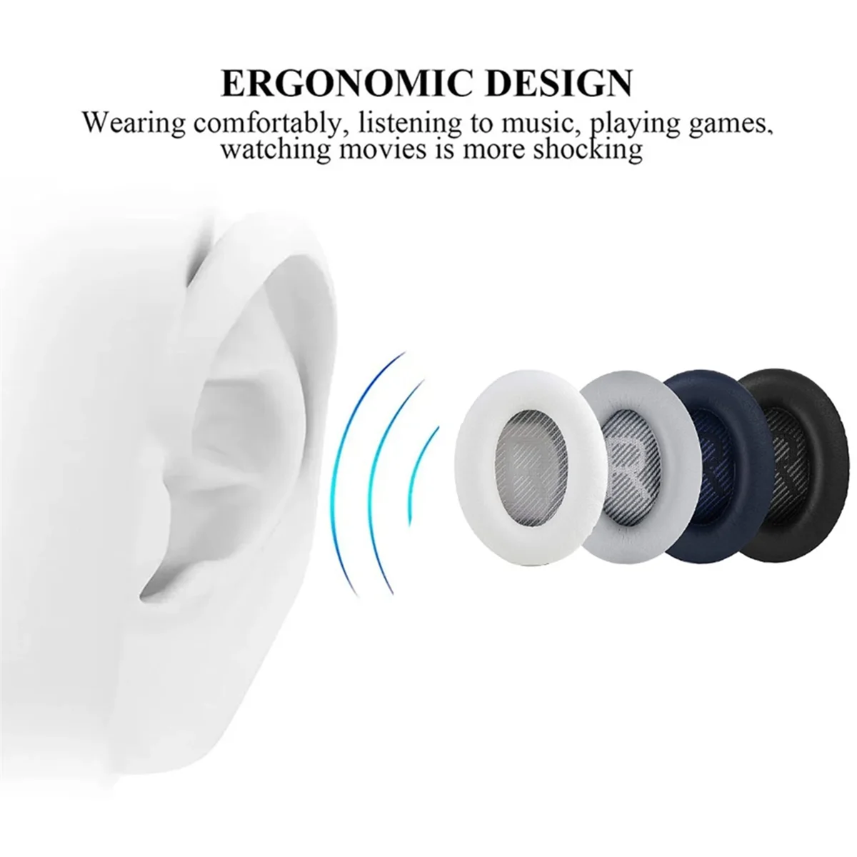 وسادات أذن بديلة لأجزاء إصلاح سماعات الرأس BOSE QC35 QC35 II باللون الأبيض&A22K