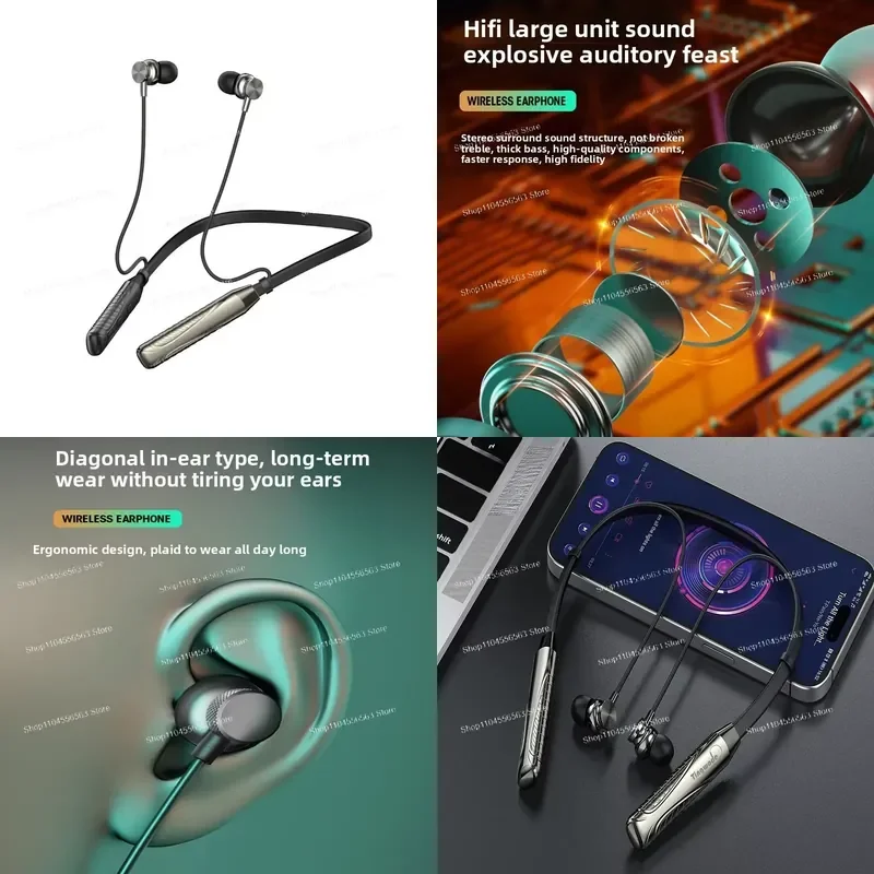 Neck Bluetooth headset, large battery, long binaural battery life, noise reduction, wireless sports running headset.