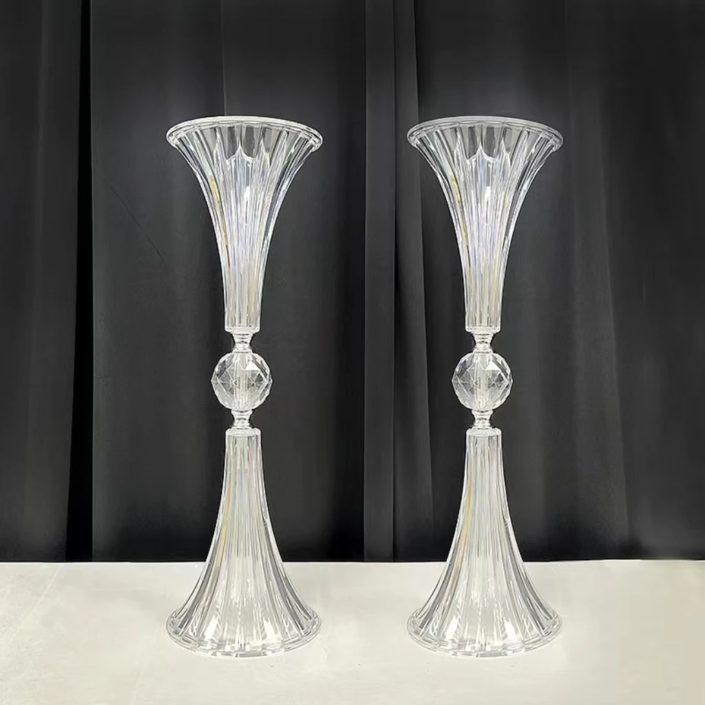 10pcs New Wedding Vase Acrylic Transparent Trumpet Style Table Flower Stand Center Table Decorative Supplies