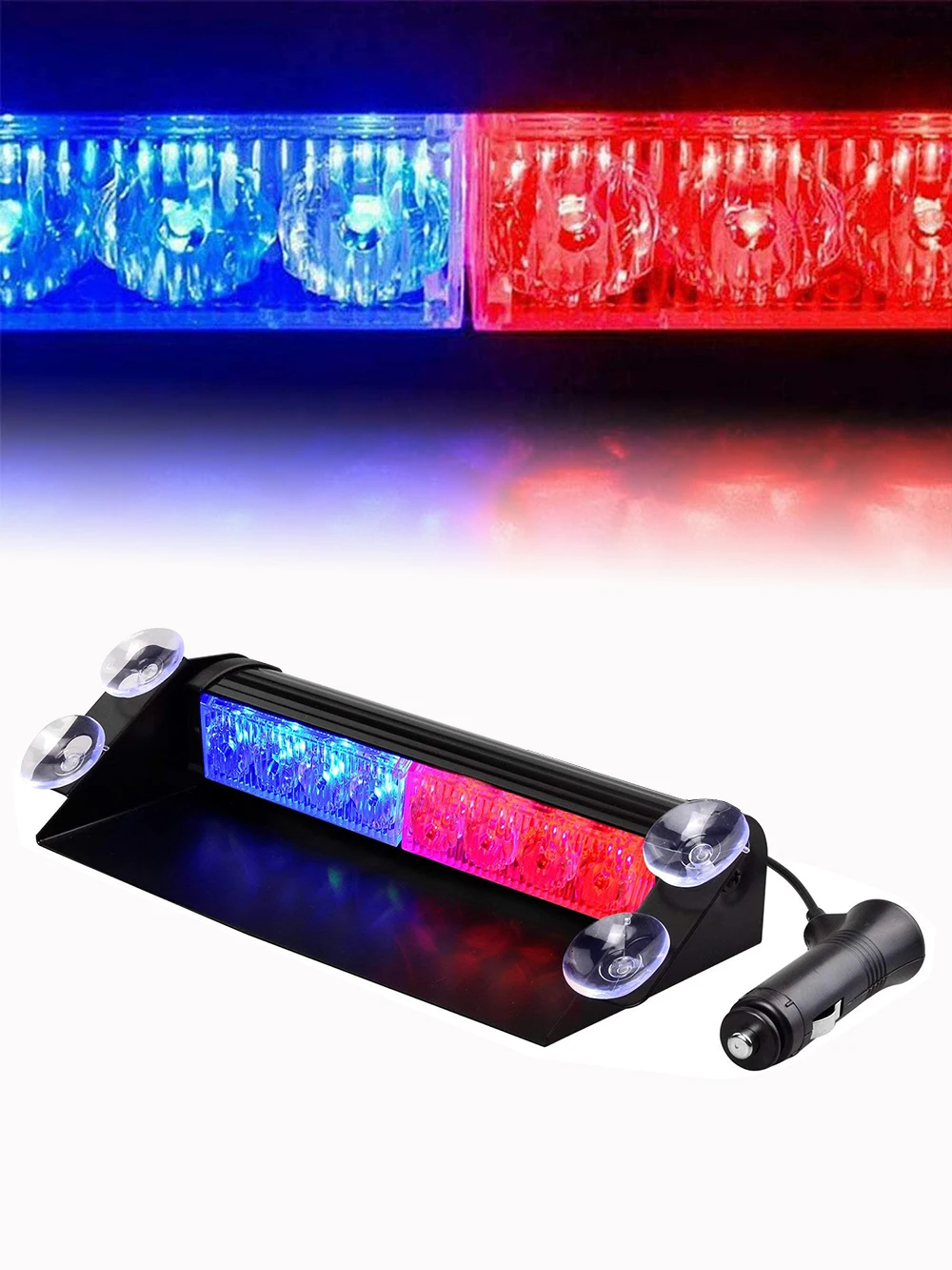 Uniwersalna lampa stroboskopowa LED do samochodu, 8 diod, migająca lampa sygnalizacyjna na szybę, czerwona, niebieska, żółta, światła awaryjne LED 12V — 2