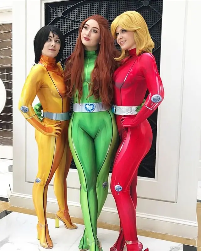 Totally Spies Cosplay Costume Zentai Clover Ewing Samantha Simpson Alexandra Bodysuit Suit Women Girls Cosplay Costume