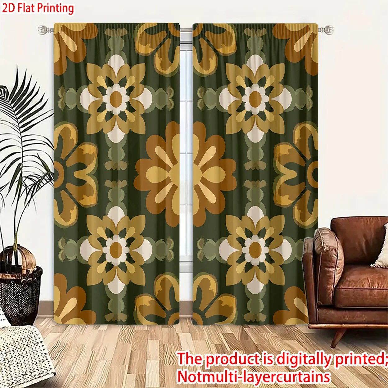Bohemian floral pattern Print Drapes Room Darkening Window Curtains for Home Decor,Rod Pocket Blackout Curtains Bedroom