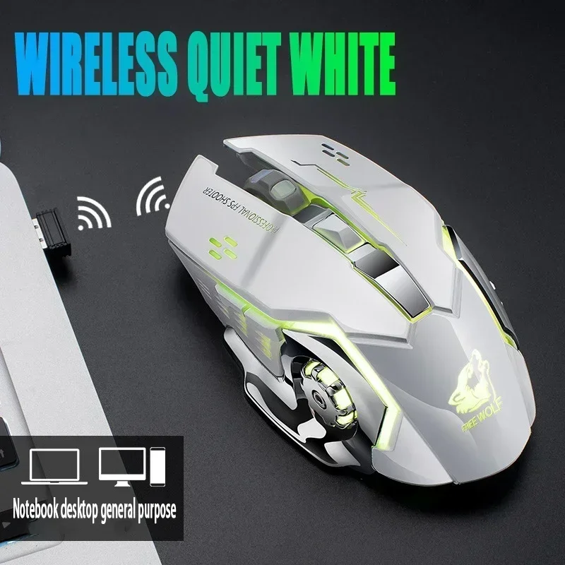 Mouse wireless Wolf X8 gratuito con ricarica mouse da gioco muto retroilluminato meccanico ergonomico ottico accessori per computer per PC portatile