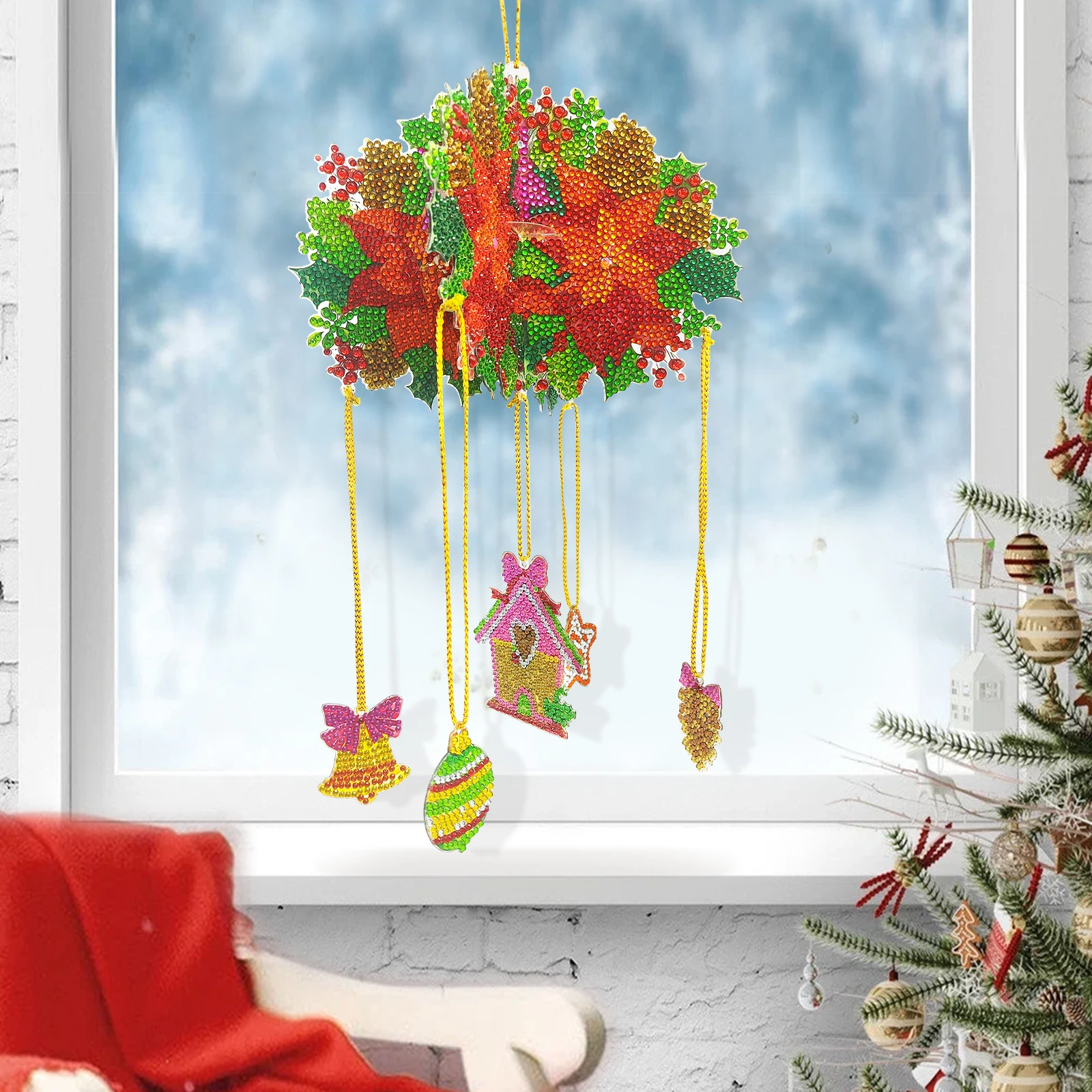 DIY 5D Christmas Flowers Wind Chimes Diamond Painting New 2024 Double Sided Bright Diamond Painting Kits Home Garden Decration