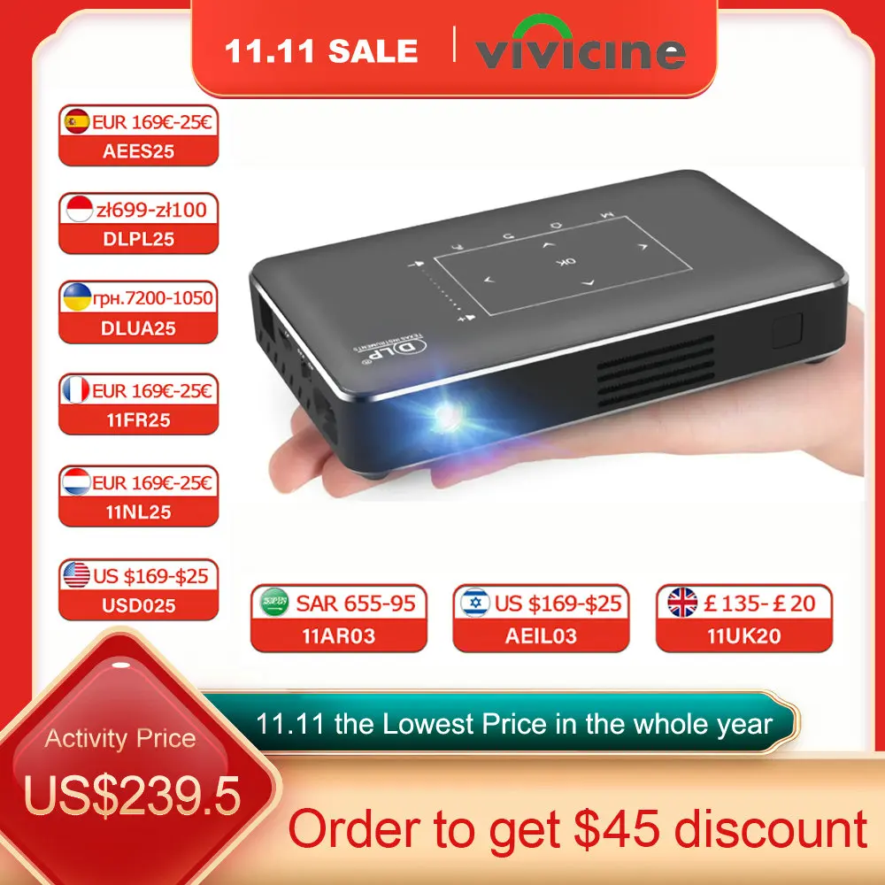 Vivicine-Smart 3D Mini Projector, P10, Android 9.0, 4K, Pocket WiFi, LED Video Game Projector, Beamer, New Upgraded