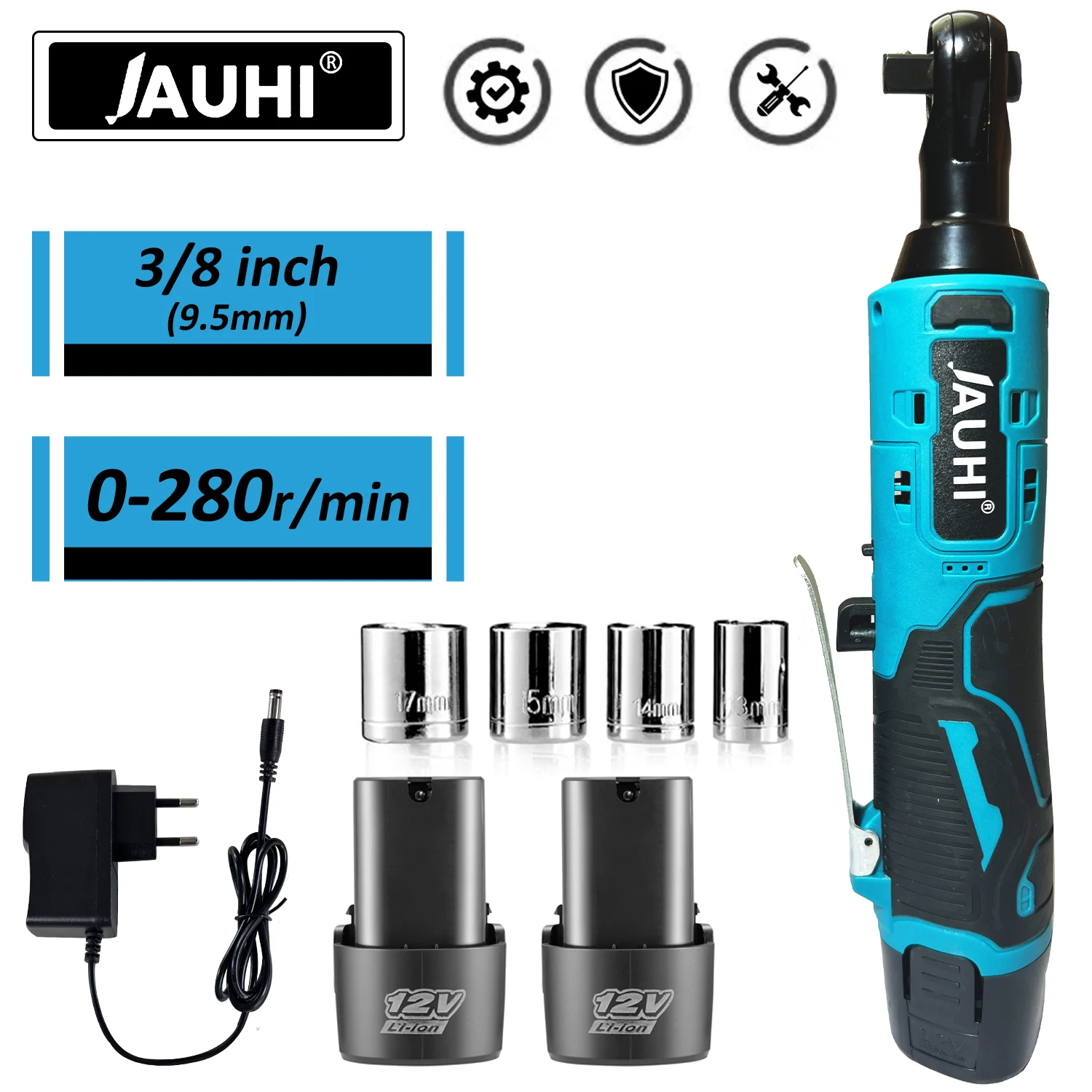 JAUHI 무선 전기 렌치, 래칫 렌치 제거 나사 너트, 자동차 수리 도구, 직각 렌치, 12V Mt 시리즈, 60nm, 3/8 인치