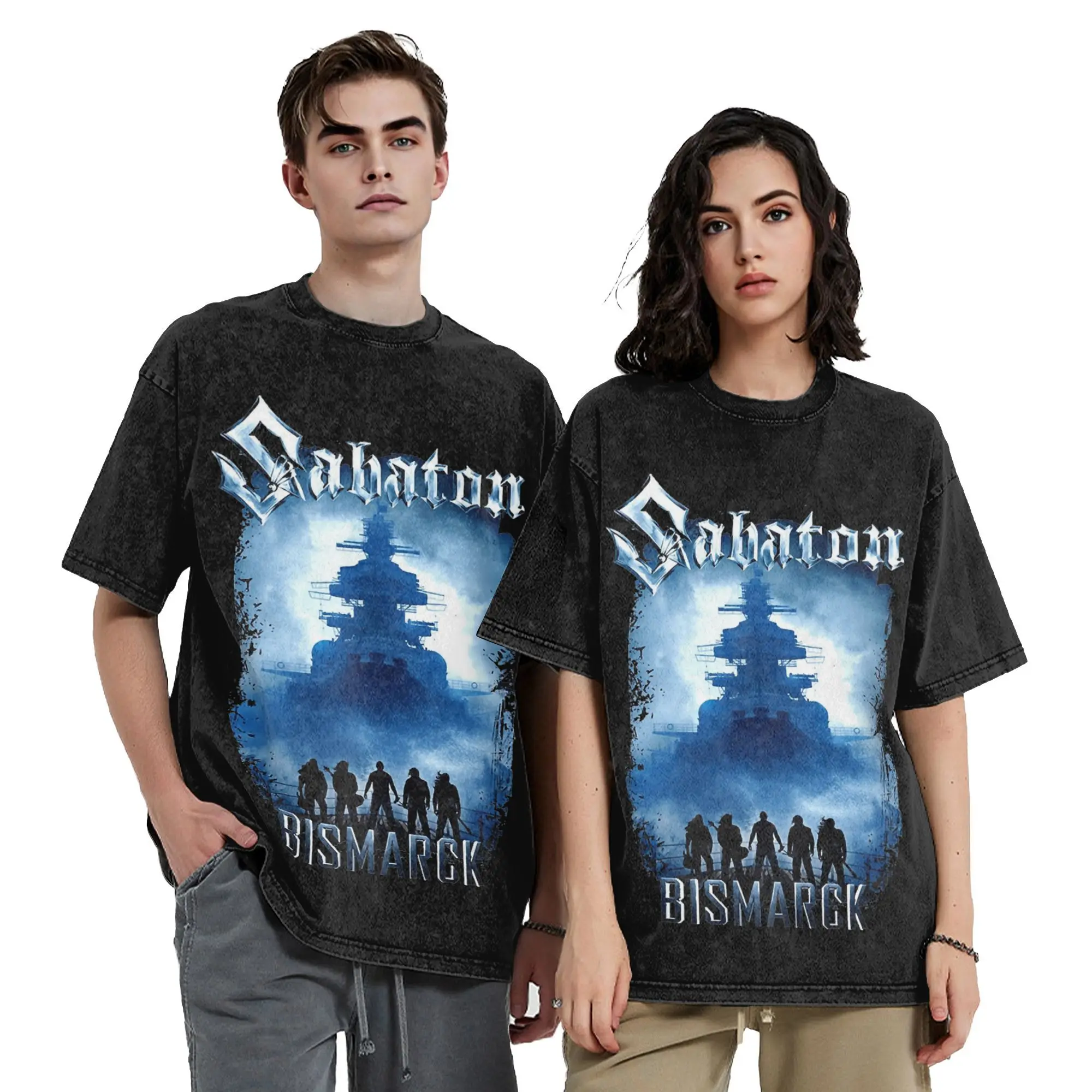 S-Sabatoned Bismarck Movie Rock Band T Shirt Washed Style For Men Women Pure Cotton Tee Shirts Clothes