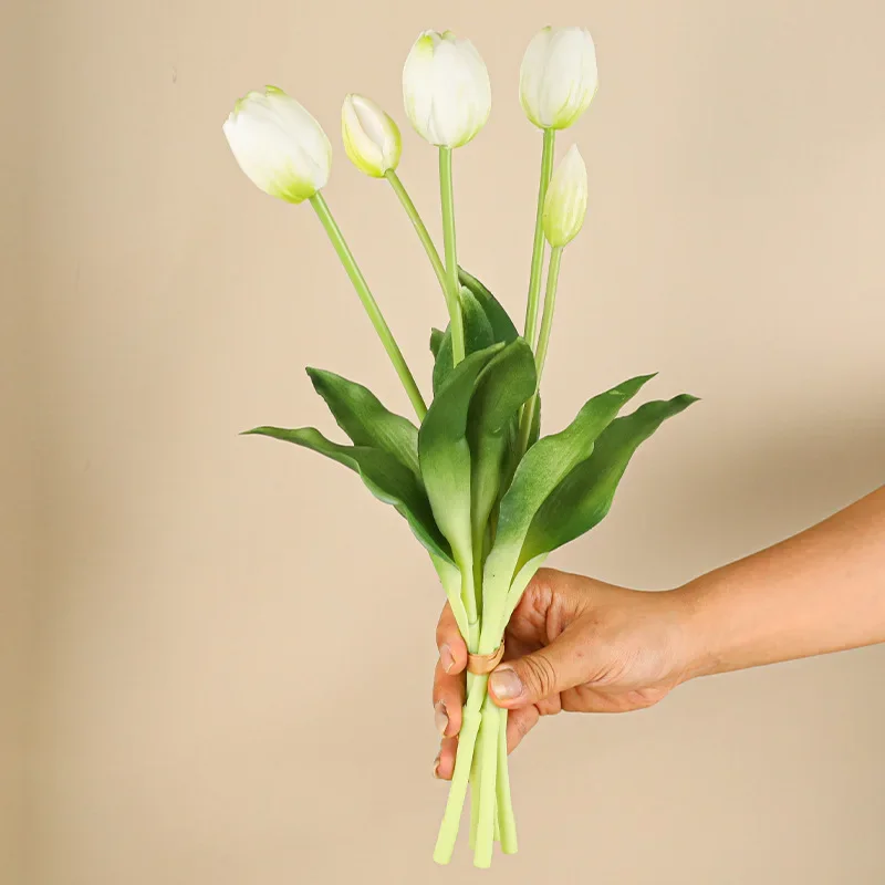 5 Head Artificial Tulips Wedding Home Decoration Simulation Flowers 3 Flowers 2 Buds Soft Plastic Tulips Feel Tulip Bouquet