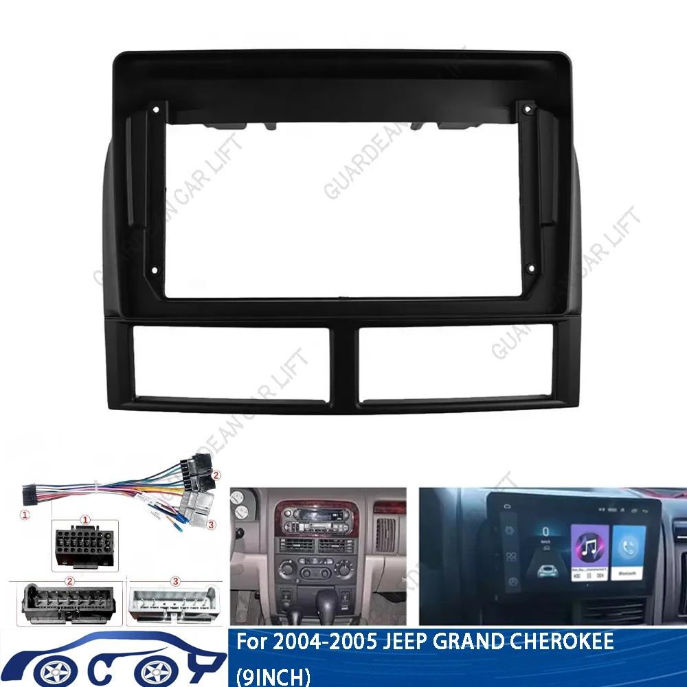 

For 2004-2005 JEEP GRAND CHEROKEE (9INCH) Car Radio Fascias Android GPS MP5 Stereo Player 2 Din Head Unit Panel Dash Frame Insta