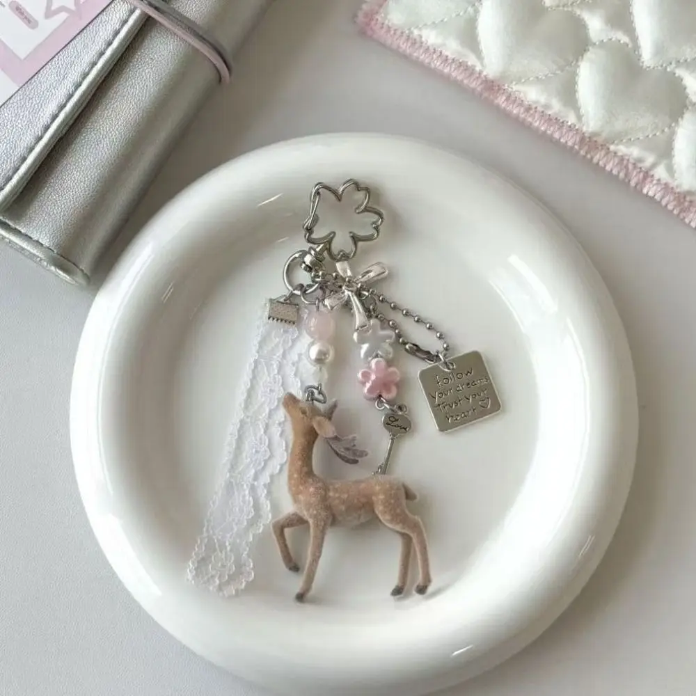 Y2K Deer Pendant Keychain Korean Style Fashion Little Deer Key Ring Handmade Cute Animals Pendant Key Chain Girls