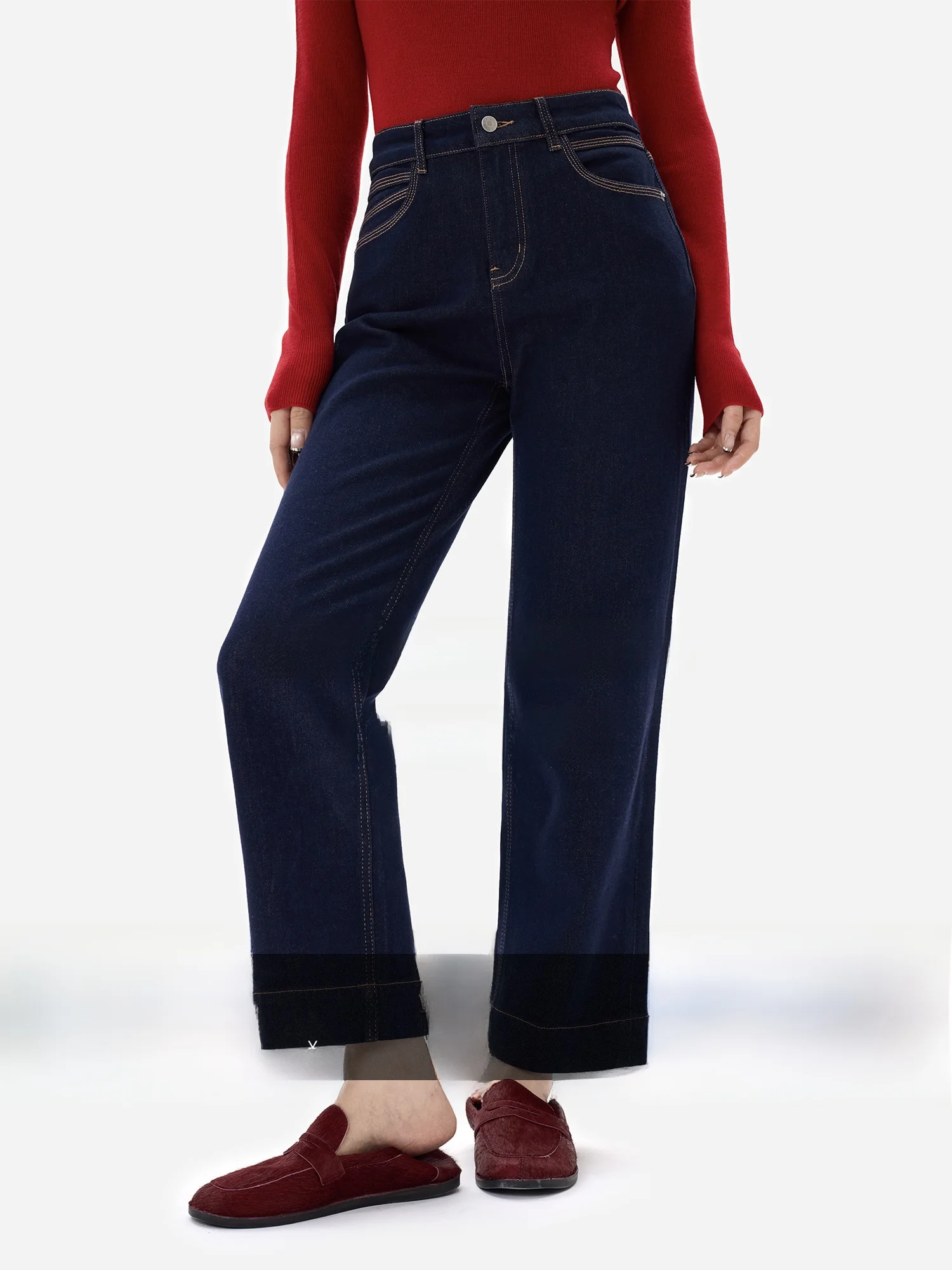 

High Waist 3D Riding Pants Gu Yue Cotton Blend Stretchy Slim Fit Jeans Casual Sle l Waist Button Closure