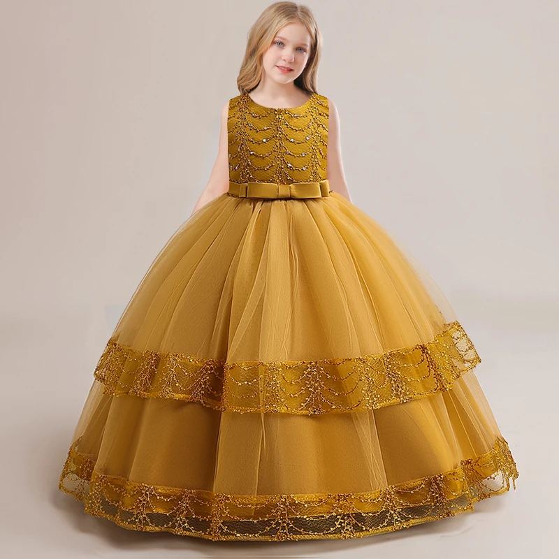 

Flower Teenager Party Dress For Girls Children Costume Lace Princess Dresses Girl Dress Elegant A-line Wedding Gown 4-14 Years