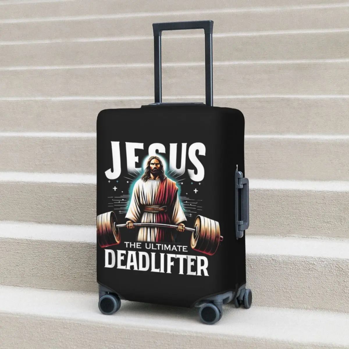 

Jesus The Ultimate Deadlifter Suitcase Cover Christian Jesus Cruise Trip Protector Holiday Practical Luggage Supplies