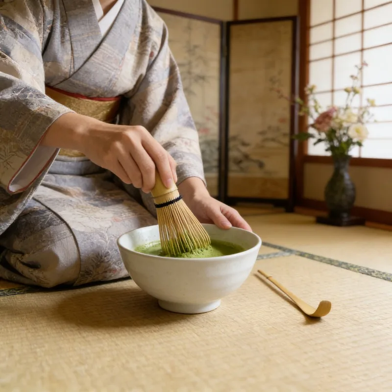 Japanese matcha tea whisk brush - bamboo tea seat and spoon accessories view 2