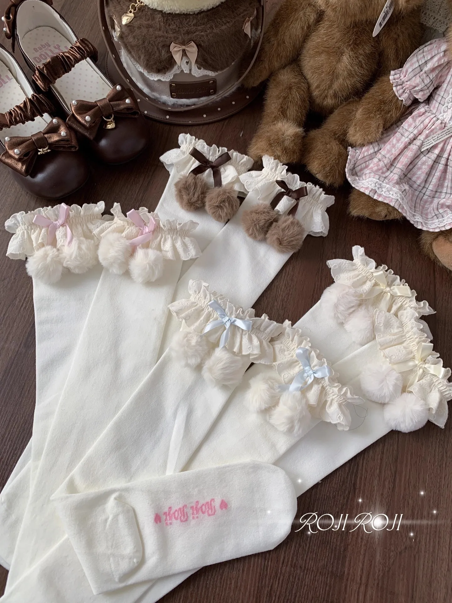 Japanse Zoete Lolita Furball Kant Katoenen Sokken JK Meisje Harajuku Boog kniekousen Vrouwen Herfst en Winter Warme Stapel Sokken