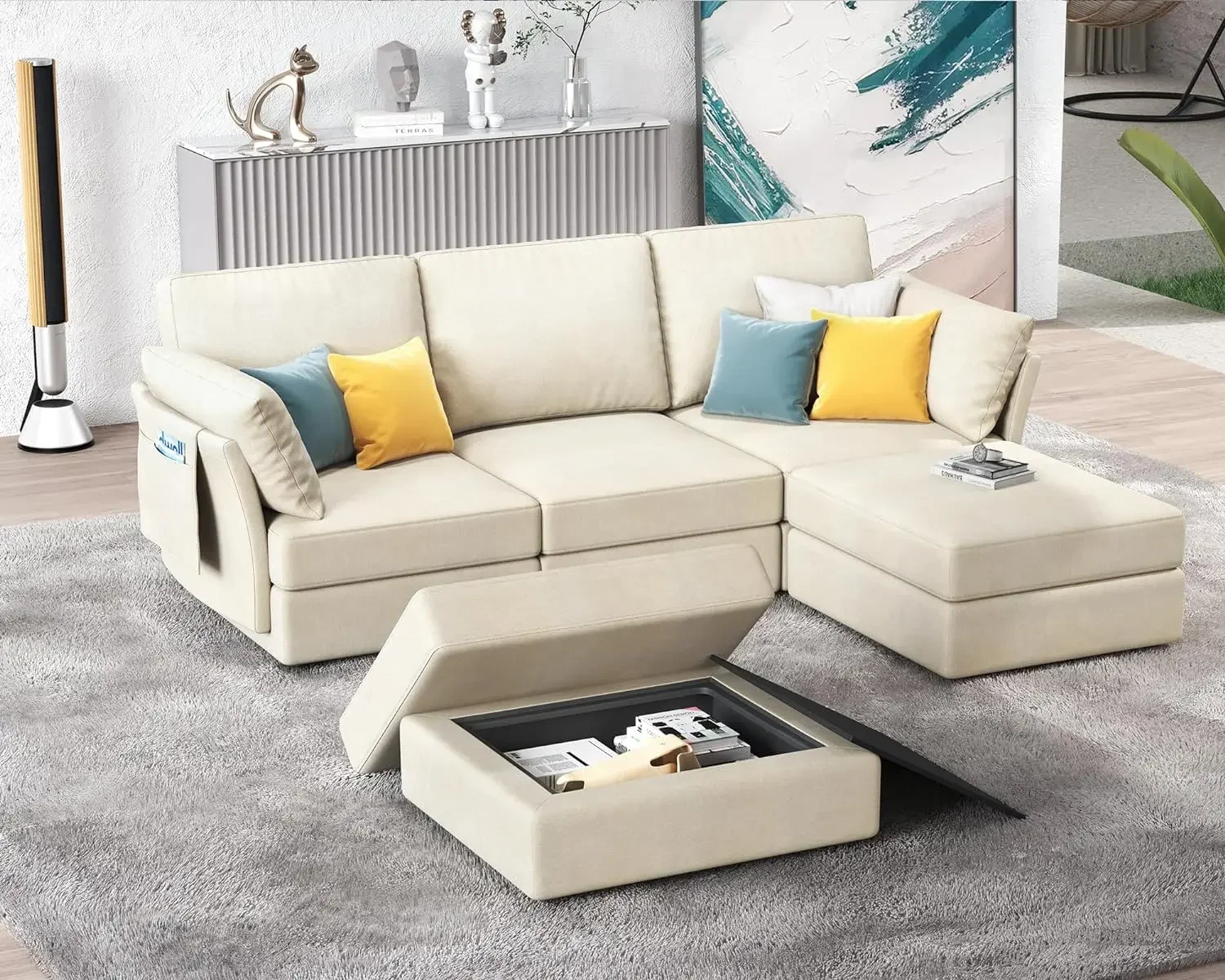 

For 124 Inches Modular Sectional Sofa, 6 Seats U-Shaped Sofa with Chaise, Oversized Sectional Sofa with Storage, Ottomans