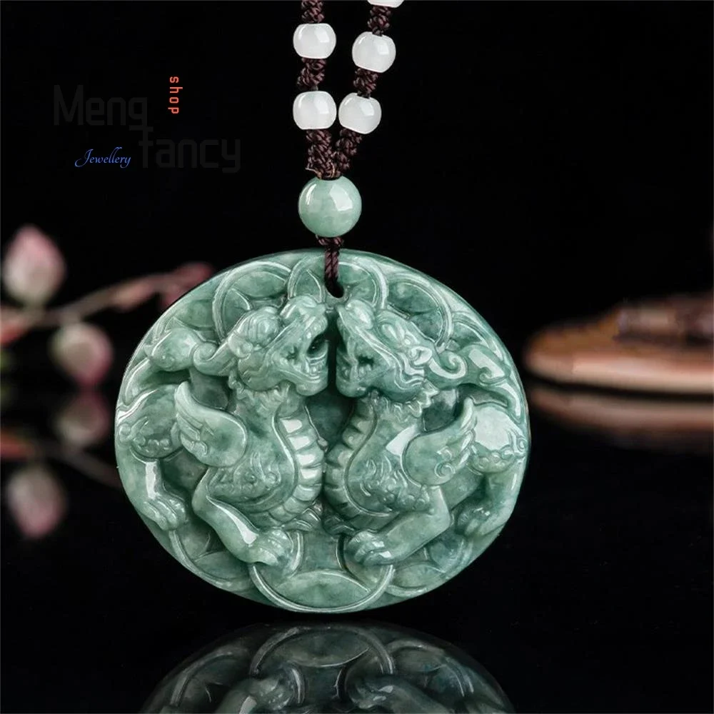 

Natural A-goods Jadeite Wealth Rolling Pixiu Transit Pendant Retro Exquisite Mascots Amulets Fashion Luxury Jewelry Holiday Gift