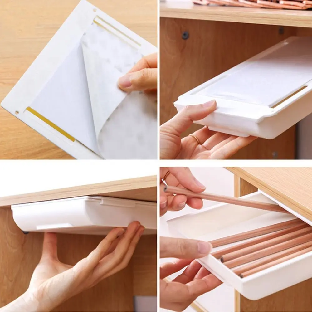 Hidden Drawer Organizer No-Punch Under Desk Stationery Box Paste Small Drawer Tray Under Drawer Desk Miscellaneous Storage