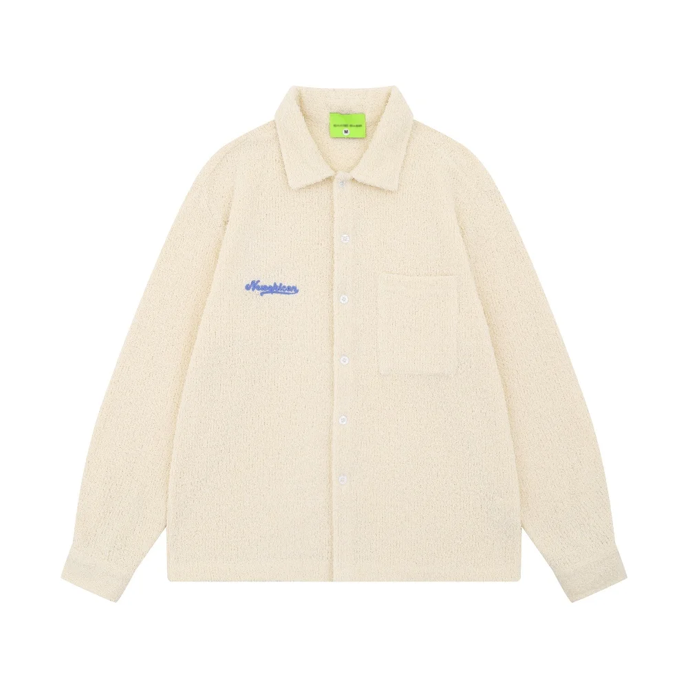 

Letter Embroidery Long Sleeve Shirts Mens Pocket Autumn Casual Loose Single Breasted Lapel Shirts Man