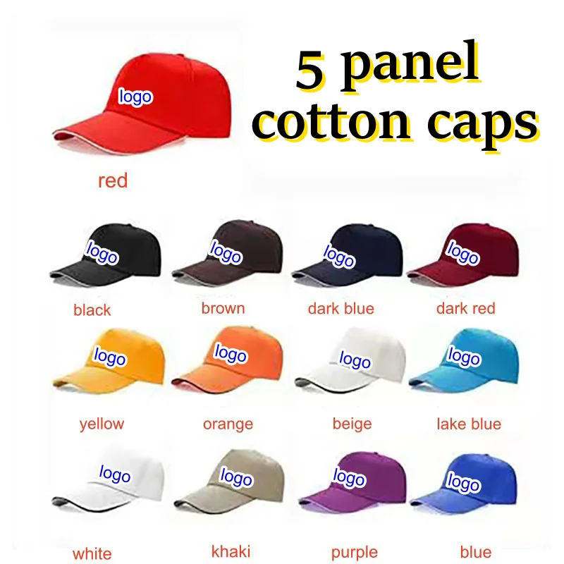 Logotipo personalizado, parte delantera trasera y ambos lados, gorras de béisbol, gorras deportivas de algodón, gorras ajustables bordadas con