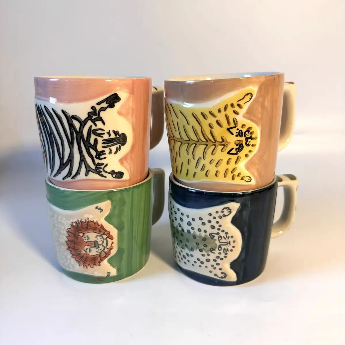 Creative Ceramic Milk Cup Household Mug Foreign Trade Tableware Hand-painted Animal Leopard Tiger Lion Zebra Coffee