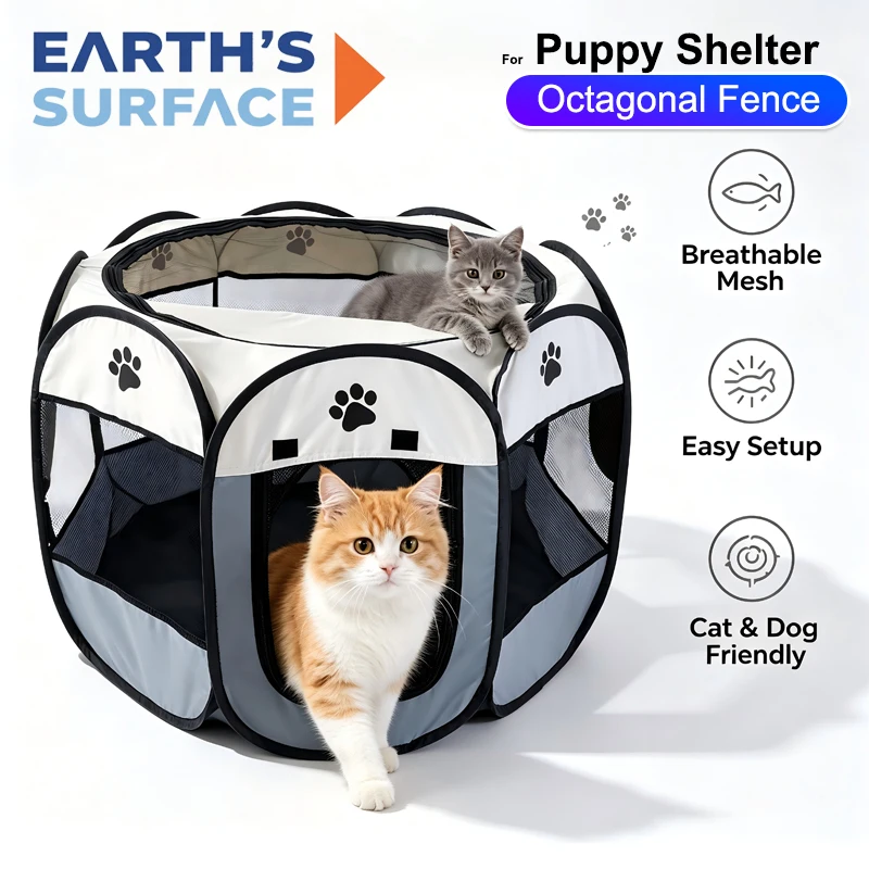 Portable Foldable Pet Tent Kennel Octagonal Fence Puppy Shelter Easy To Use Outdoor Easy Operation Large Dog Cages Cat Fences