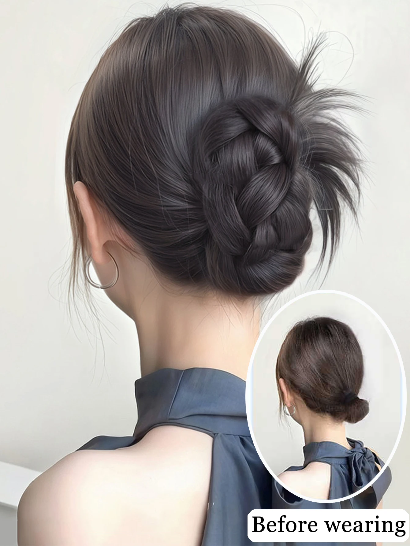 LM Natural Black Thick Braided Claw Clip Fake Hair Bun Handmade French Braid Chignon Hairpiece for Women Elegant Daily Styling