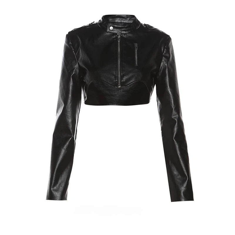 2025 Autumn Short Zipper Leather Stand-up Collar Women's Coat Original Design Motorcycle Sweet Cool Hot Girl Top Jacket Ladies