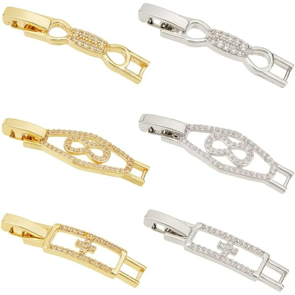 

6Pcs Zirconia Watch Extender Platinum Golden Necklace Bracelet Extender Chain Extension Clasp with Cubic Zirconia for making kit