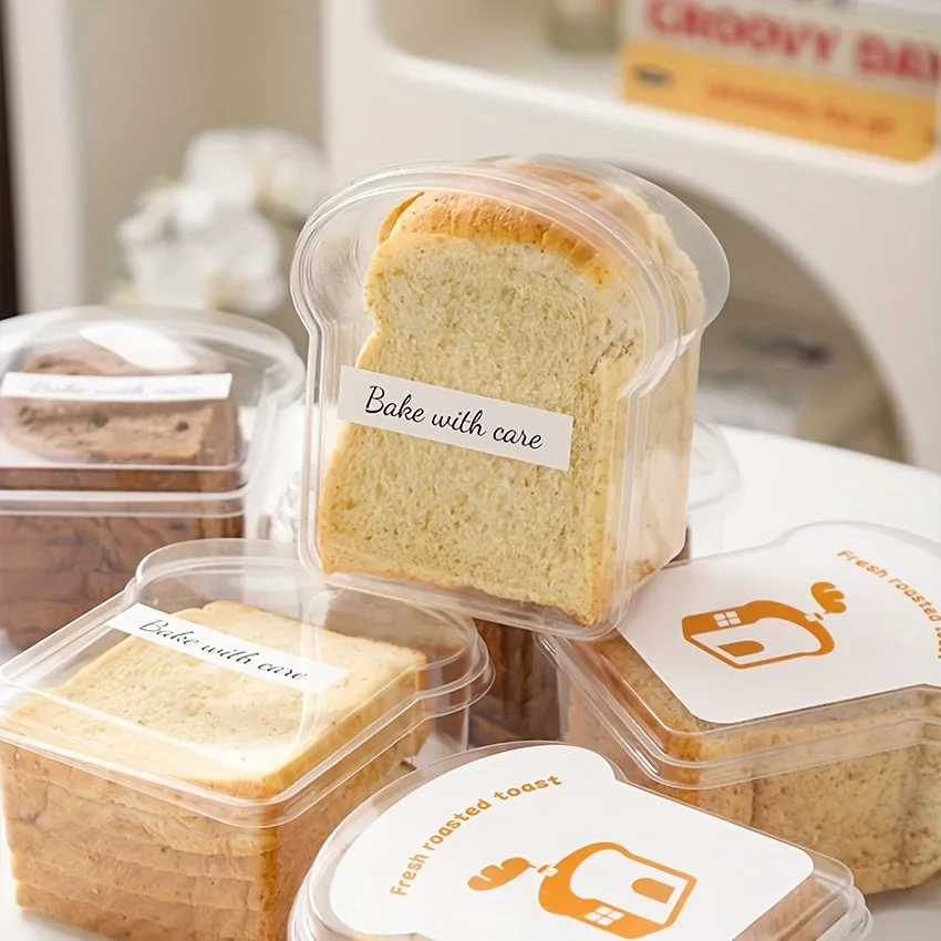 10/50pcs Bread Boxes, Multi-Purpose Transparent Toast-Shaped Food Container, Food-Grade Plastic Fresh-Keeping Sealed Box, For To