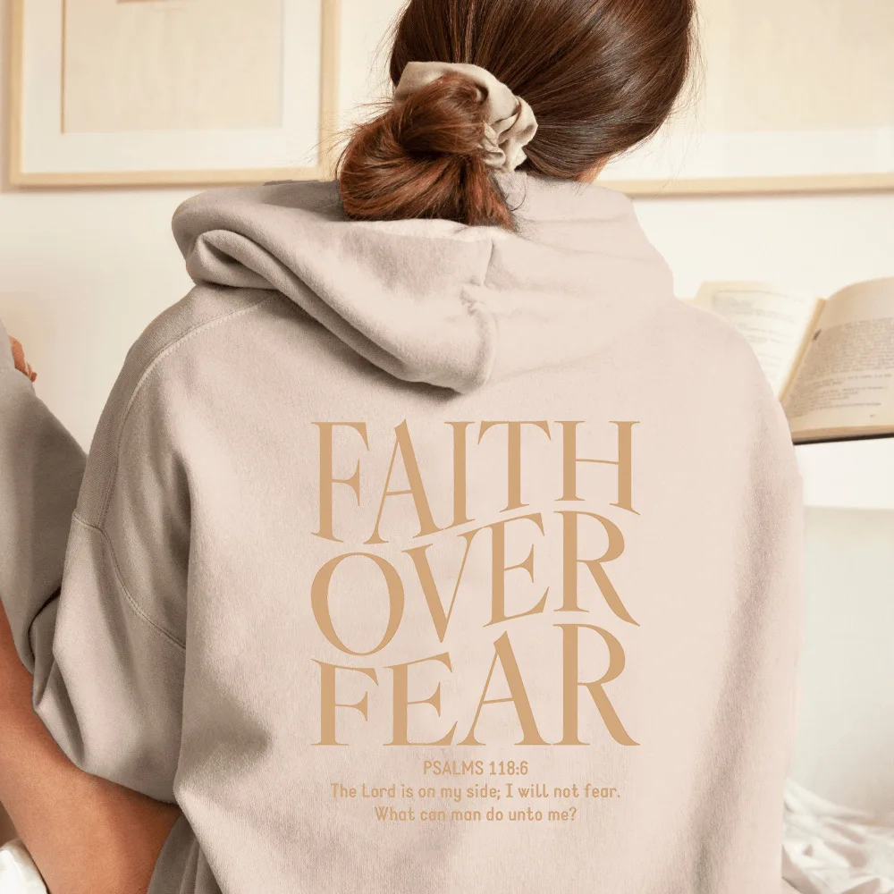 FAITH OVER FEAR Autumn European and American foreign trade simple plain color letter printed hooded men\'s and women\'s top hoodie