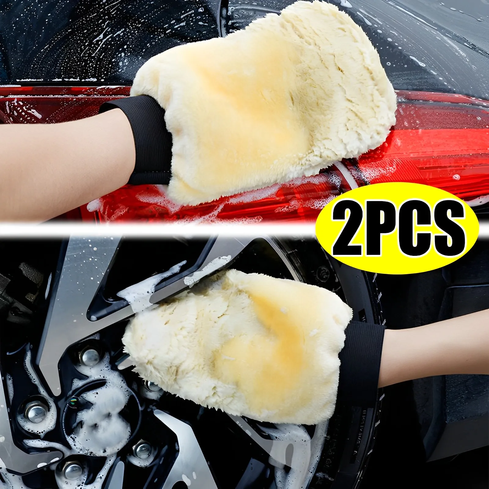 

Car Wash Gloves Double-sided Plush Scrub Car Bear Paw Imitation Wool Gloves Waxing Thickening Cleaning Supplies Tools